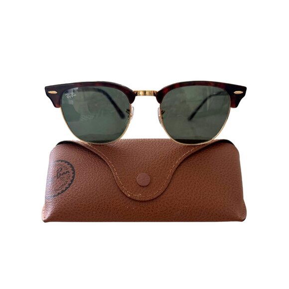 Ray-Ban RB3016 Clubmaster Square Sunglasses Tortoise on Gold/G-15 Green main image 5